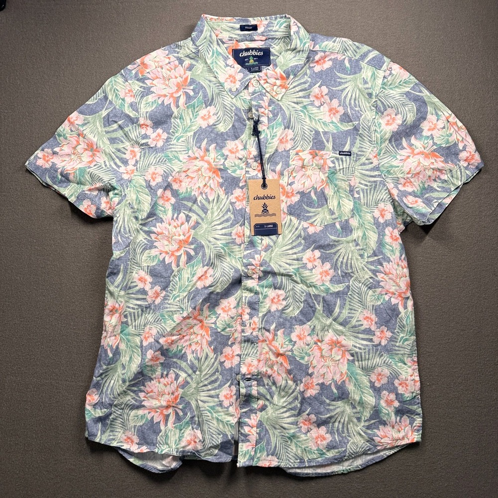 Chubbies Resort Weave Friday Shirt Mens XL Blue Green Tropical Floral 603243-045